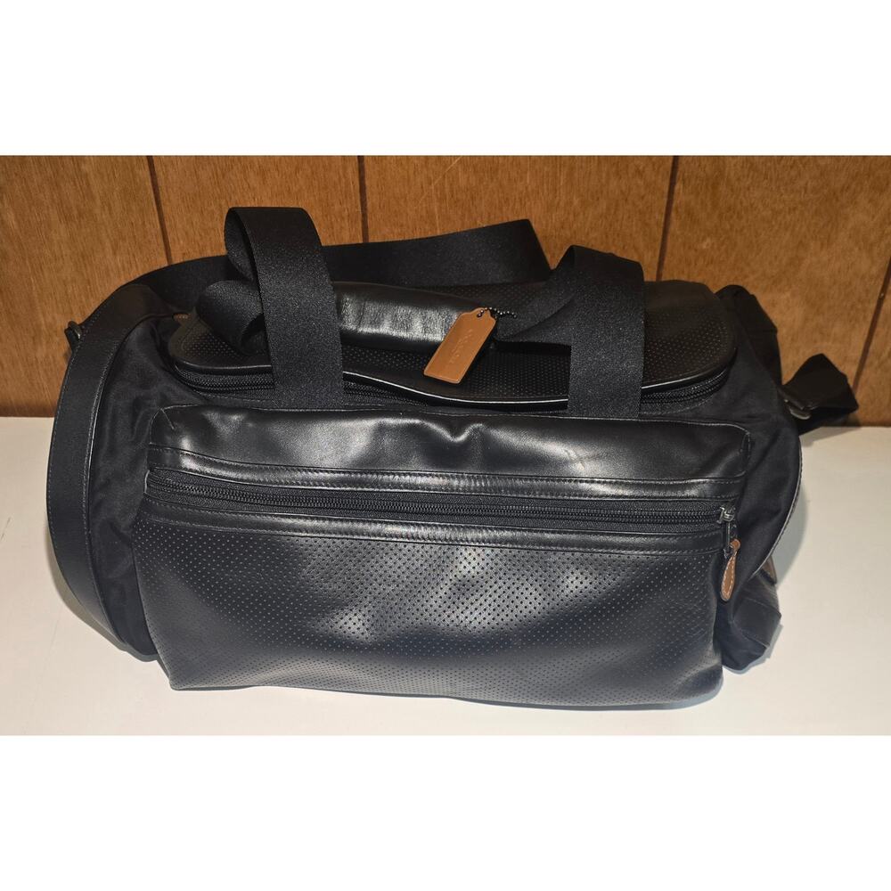 Coach Terrain Gym Bag F56875 Black Perforated Leather Duffel Weekender